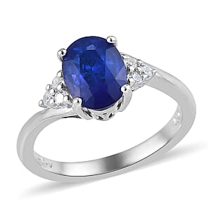 Tanzanian Blue Spinel and Zircon Ring in Platinum Over Sterling Silver (Size 8.0) 1.60 ctw