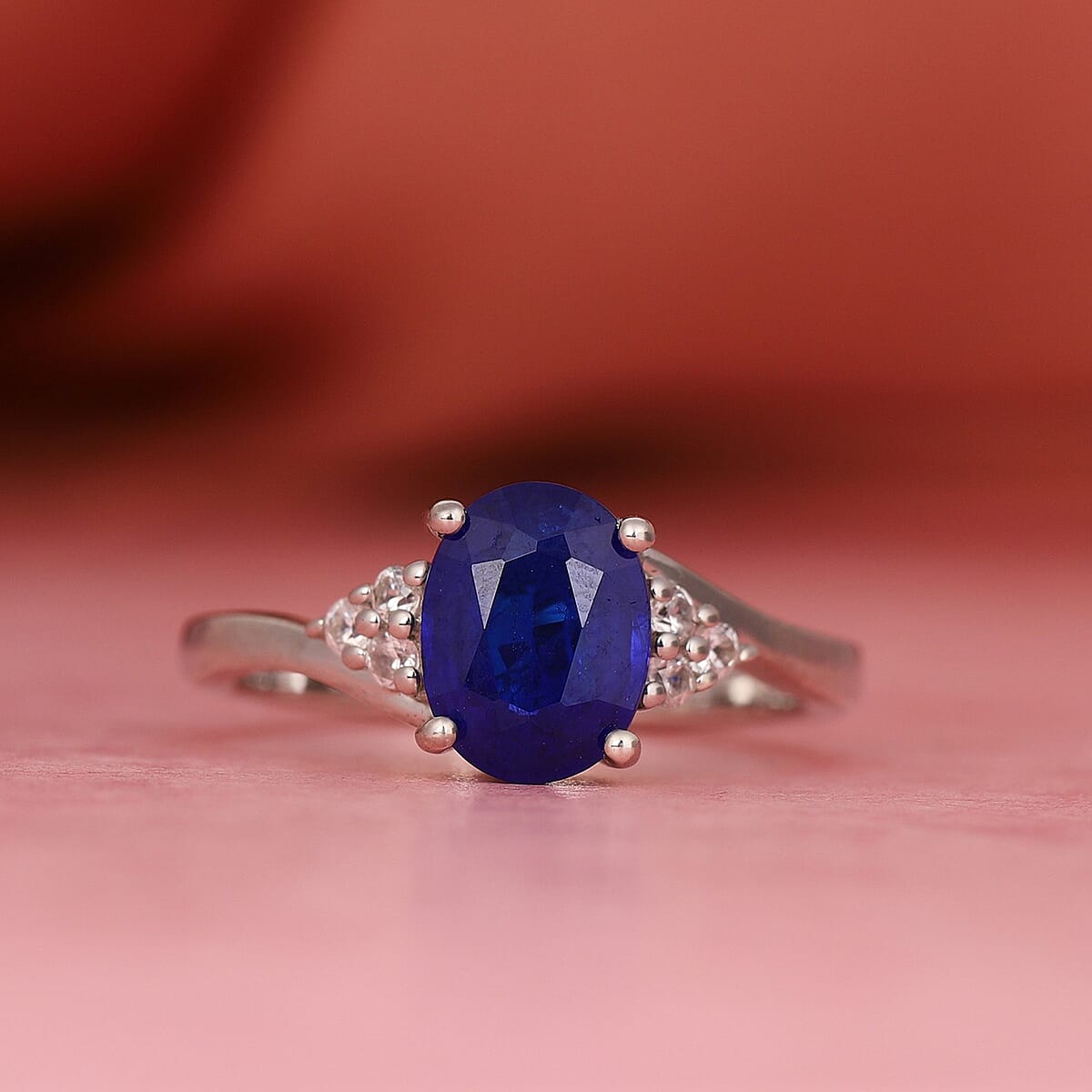 Tanzanian Blue Spinel and Zircon Ring in Platinum Over Sterling Silver (Size 8.0) 1.60 ctw image number 1