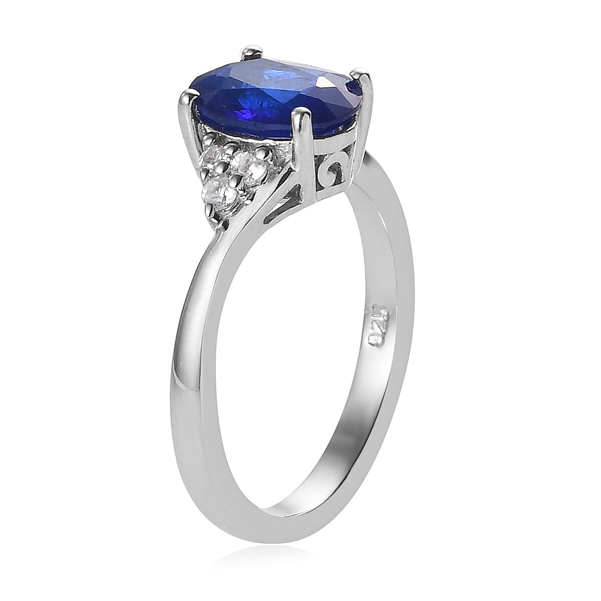Tanzanian Blue Spinel and Zircon Ring in Platinum Over Sterling Silver (Size 8.0) 1.60 ctw image number 3