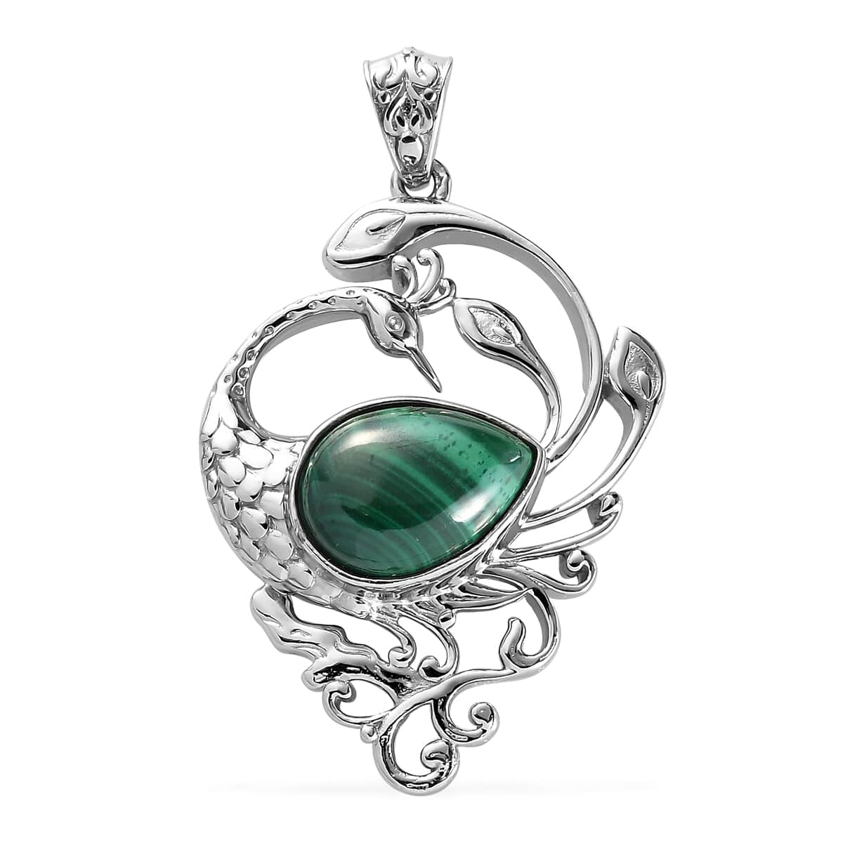 African Malachite Peacock Pendant in Platinum Over Copper with Magnet 7.40 ctw image number 0