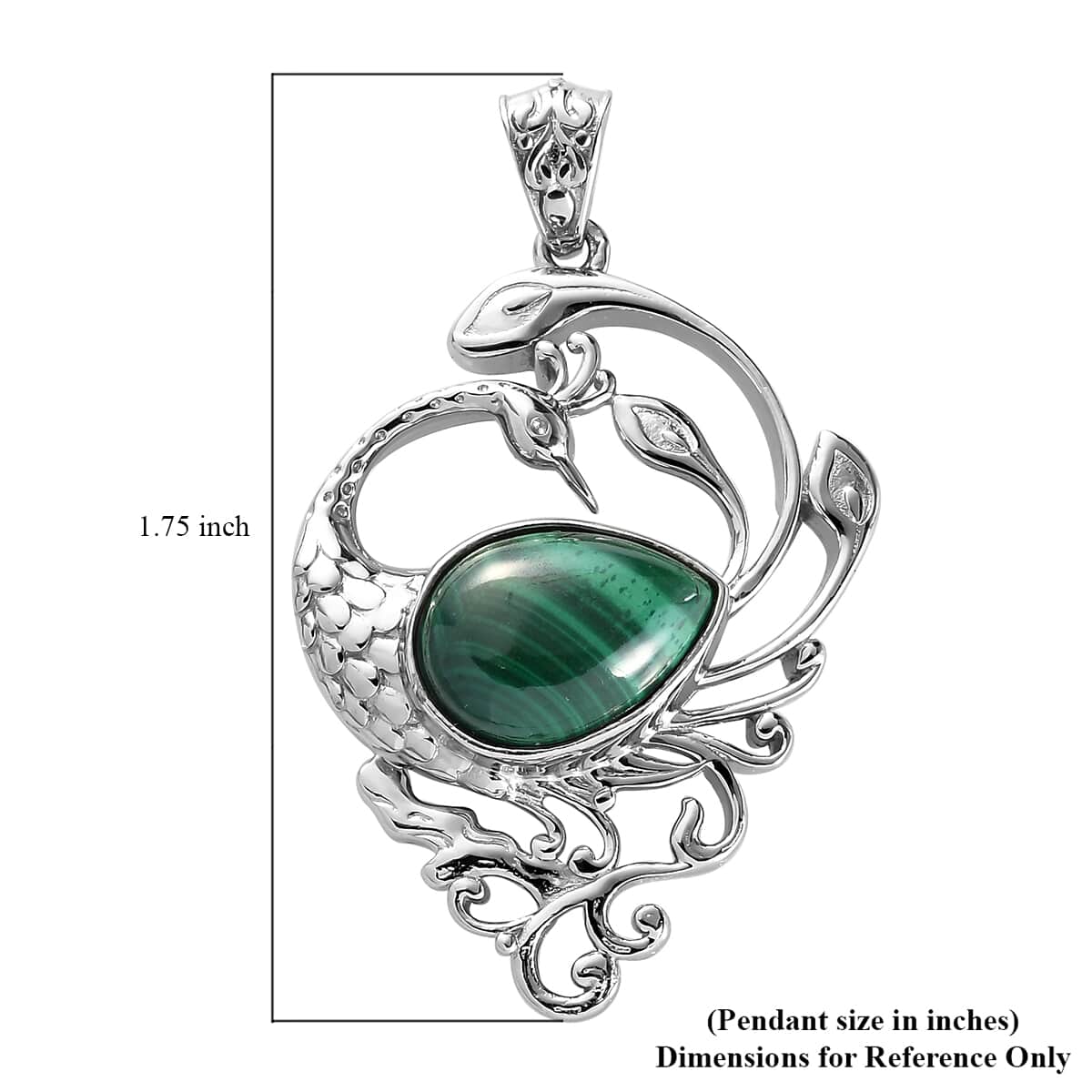 African Malachite Peacock Pendant in Platinum Over Copper with Magnet 7.40 ctw image number 4