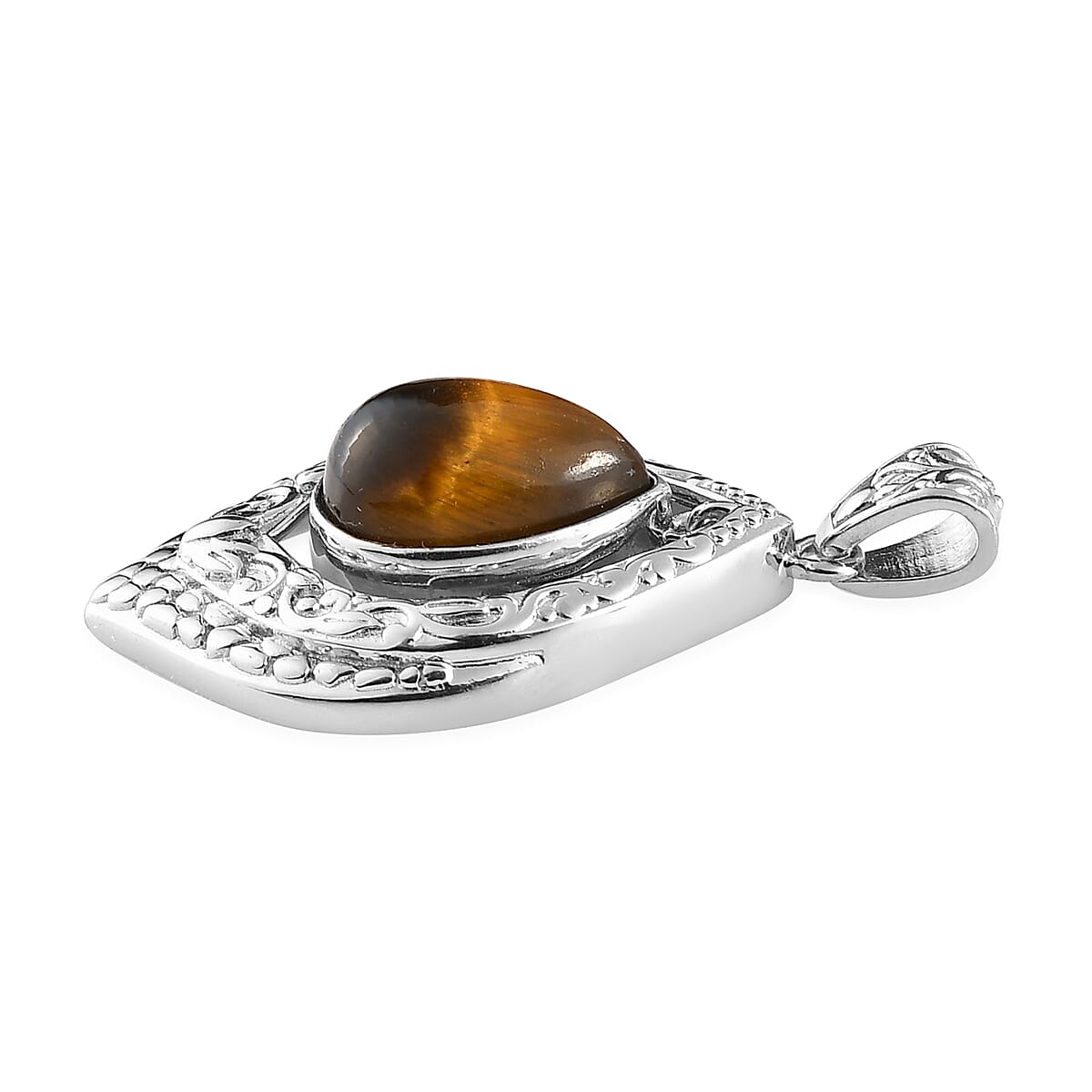 Tiger's Eye Solitaire Pendant in Platinum Over Copper with Magnet 6.50 ctw image number 2