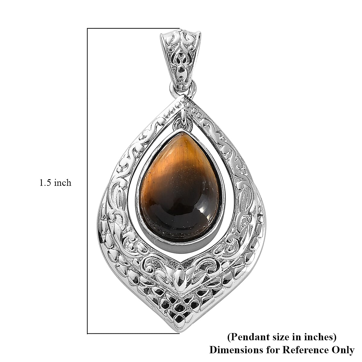 Tiger's Eye Solitaire Pendant in Platinum Over Copper with Magnet 6.50 ctw image number 4