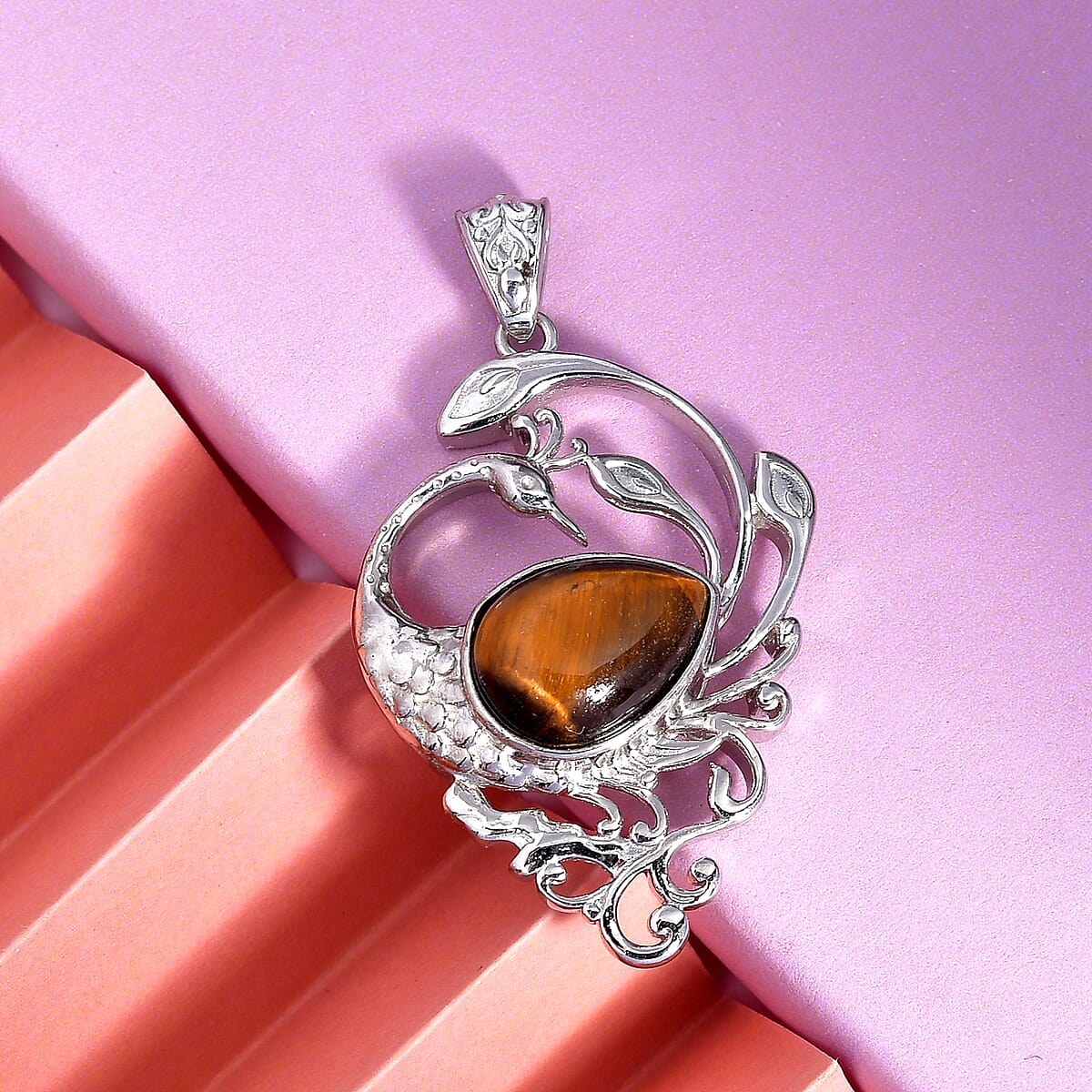 Tiger's Eye Peacock Pendant in Platinum Over Copper with Magnet 6.10 ctw image number 1