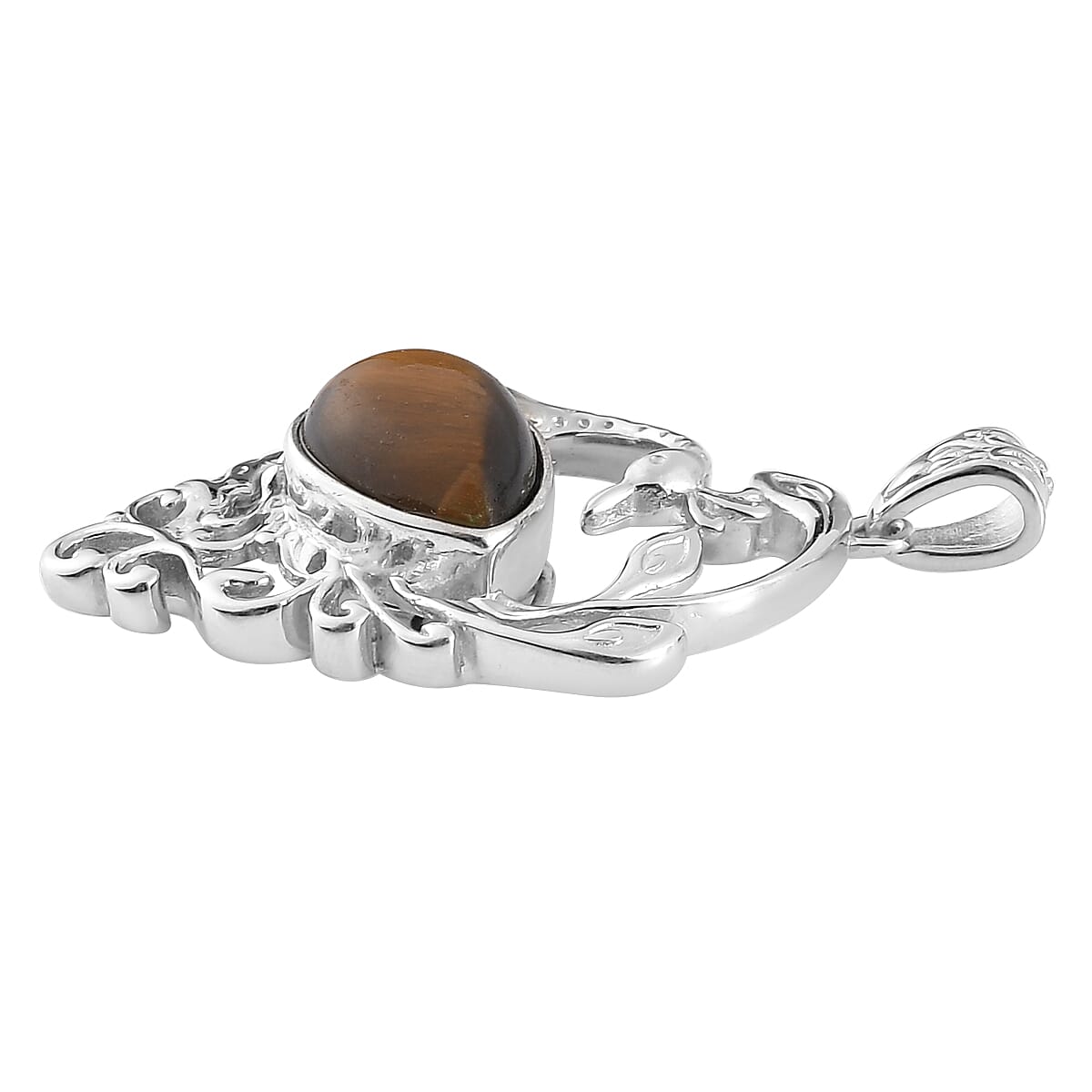 Tiger's Eye Peacock Pendant in Platinum Over Copper with Magnet 6.10 ctw image number 2