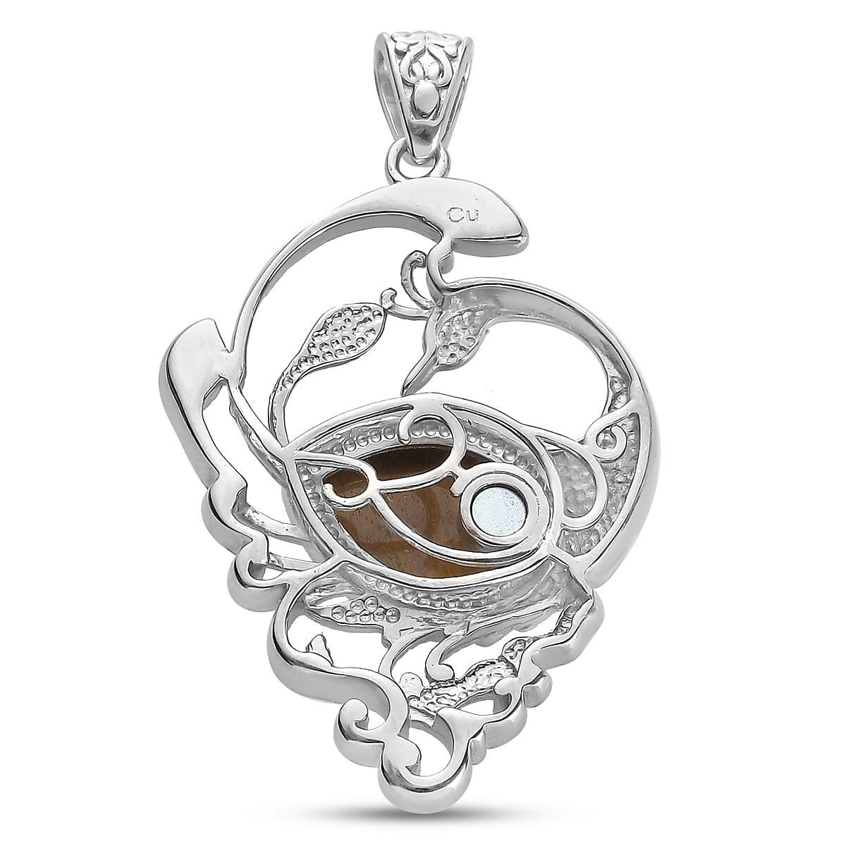 Tiger's Eye Peacock Pendant in Platinum Over Copper with Magnet 6.10 ctw image number 3