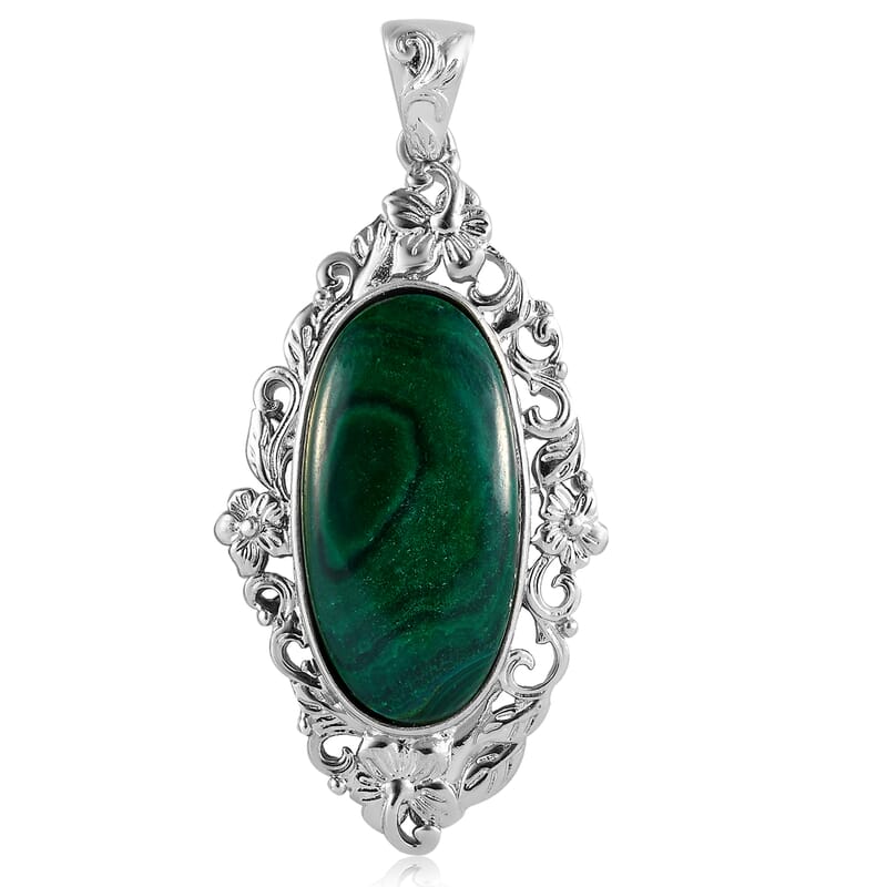 African Malachite Solitaire Pendant in Platinum Over Copper with Magnet 27.40 ctw