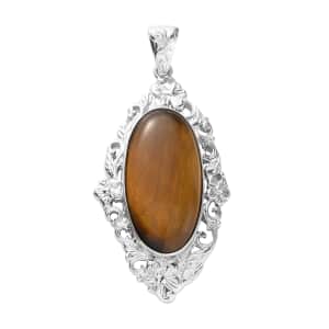 Tiger's Eye Solitaire Pendant in Platinum Over Copper with Magnet 21.50 ctw