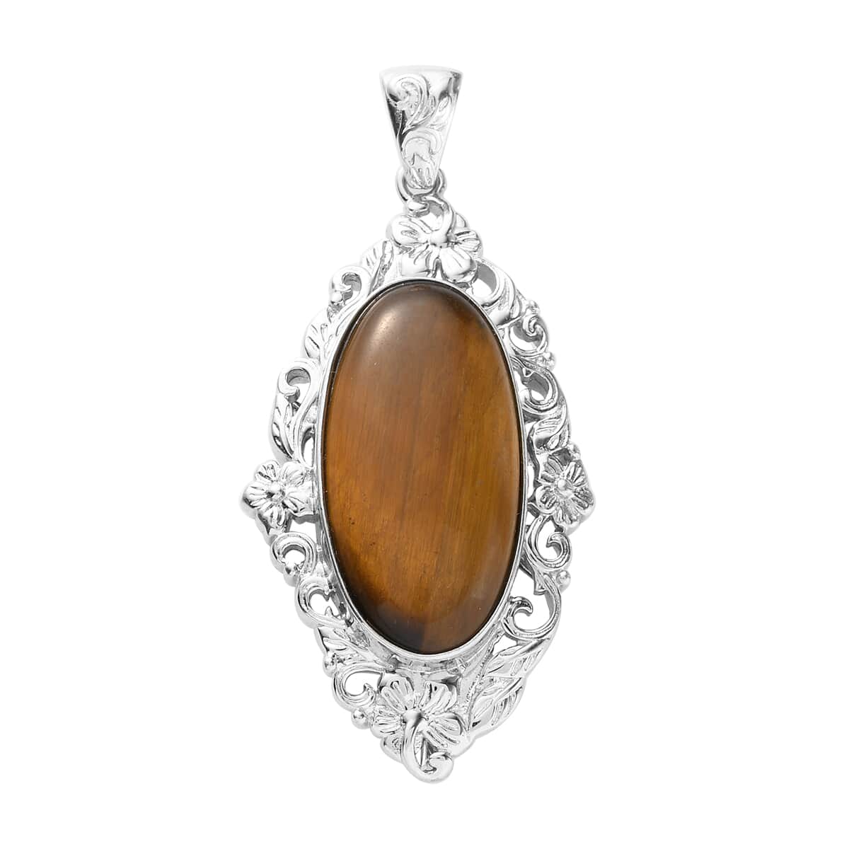 Tiger's Eye Solitaire Pendant in Platinum Over Copper with Magnet 21.50 ctw image number 0