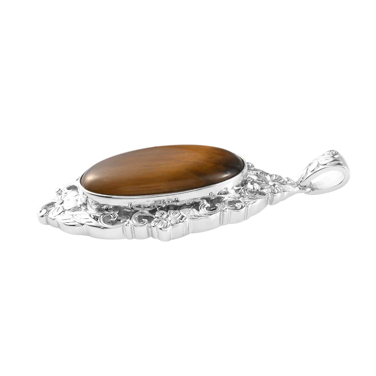 Tiger's Eye Solitaire Pendant in Platinum Over Copper with Magnet 21.50 ctw image number 2