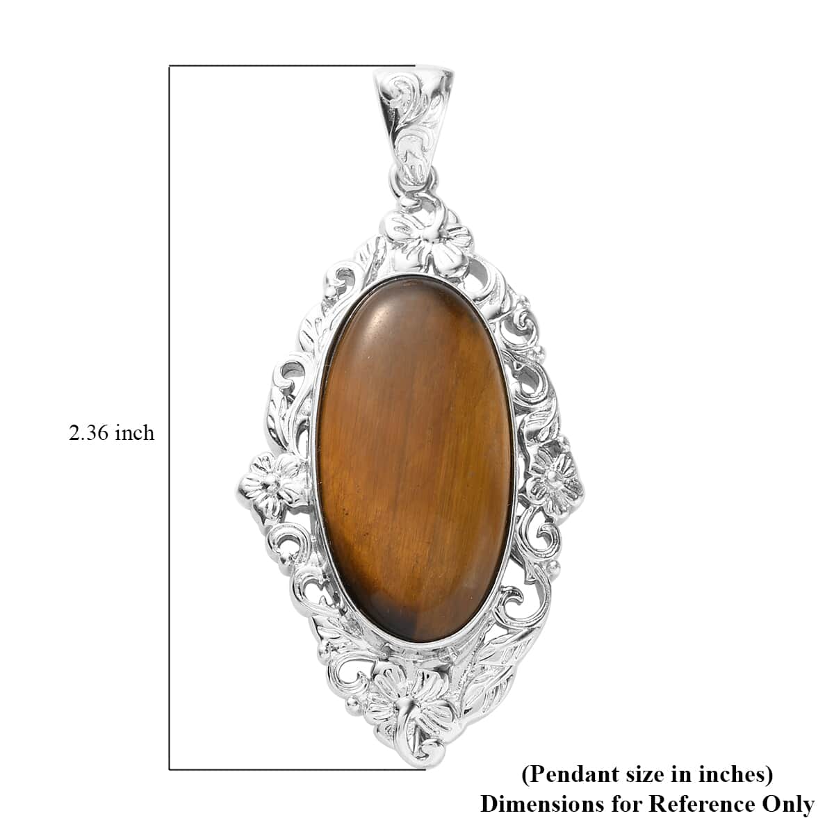 Tiger's Eye Solitaire Pendant in Platinum Over Copper with Magnet 21.50 ctw image number 4