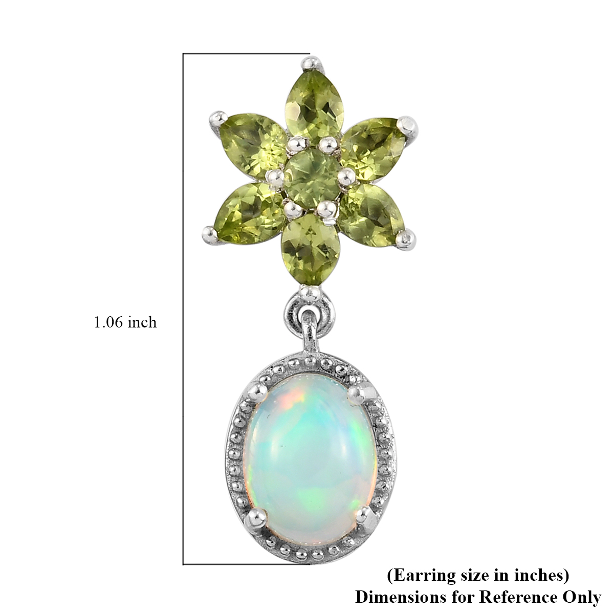 Ethiopian Welo Opal, Peridot Dangle Earrings in Platinum Over Sterling Silver 5.10 ctw