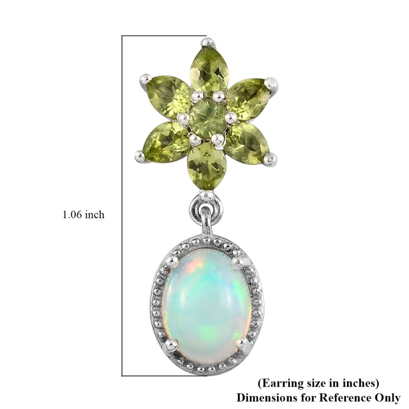 Ethiopian Welo Opal, Peridot Dangle Earrings in Platinum Over Sterling Silver 5.10 ctw