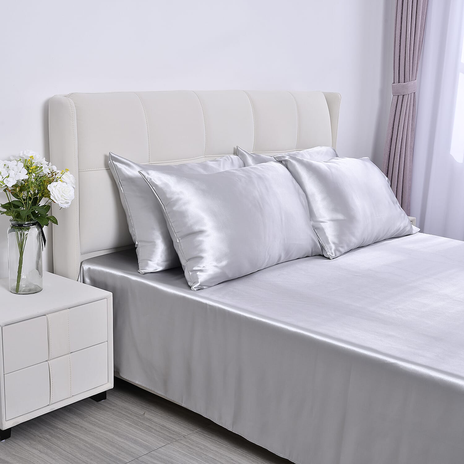 Homesmart Gray Solid 6pcs Satin Sheet Set - King (100% Microfiber)