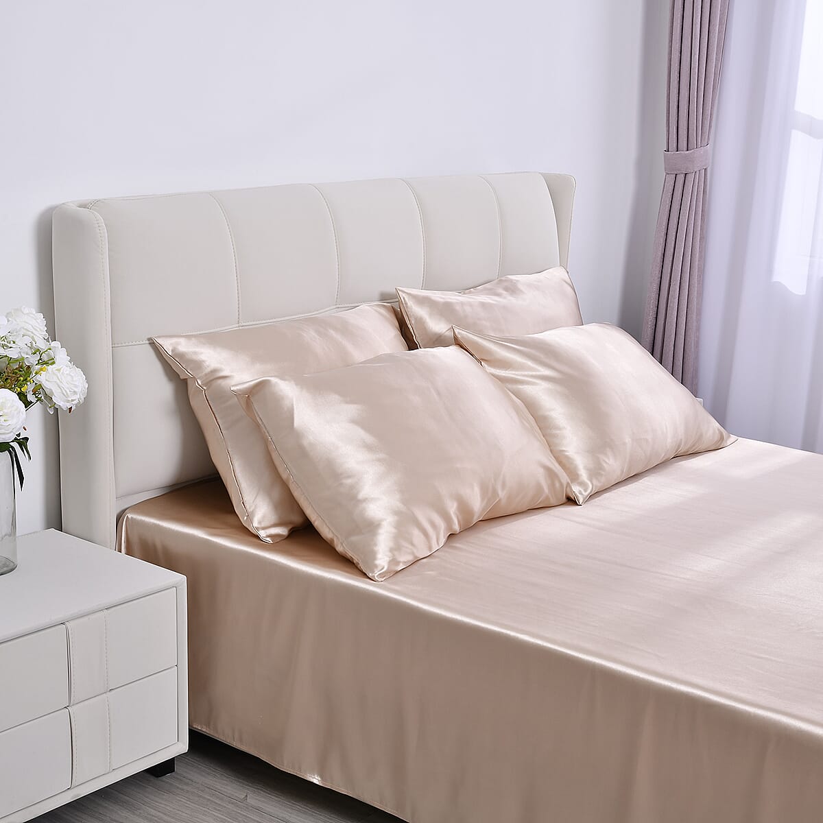 Homesmart Nude Solid 6pcs Satin Sheet Set - King (100% Microfiber) image number 1