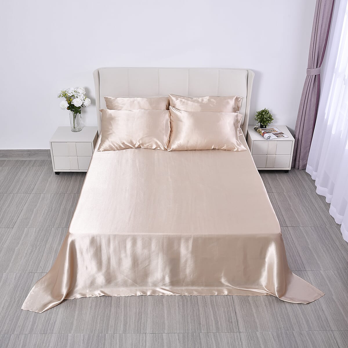 Homesmart Nude Solid 6pcs Satin Sheet Set - King (100% Microfiber) image number 2