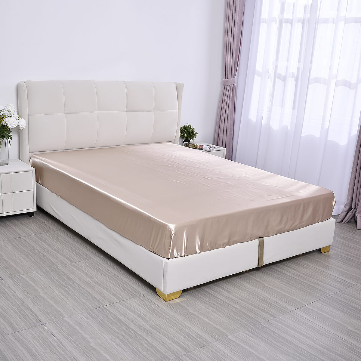 Homesmart Nude Solid 6pcs Satin Sheet Set - King (100% Microfiber) image number 3