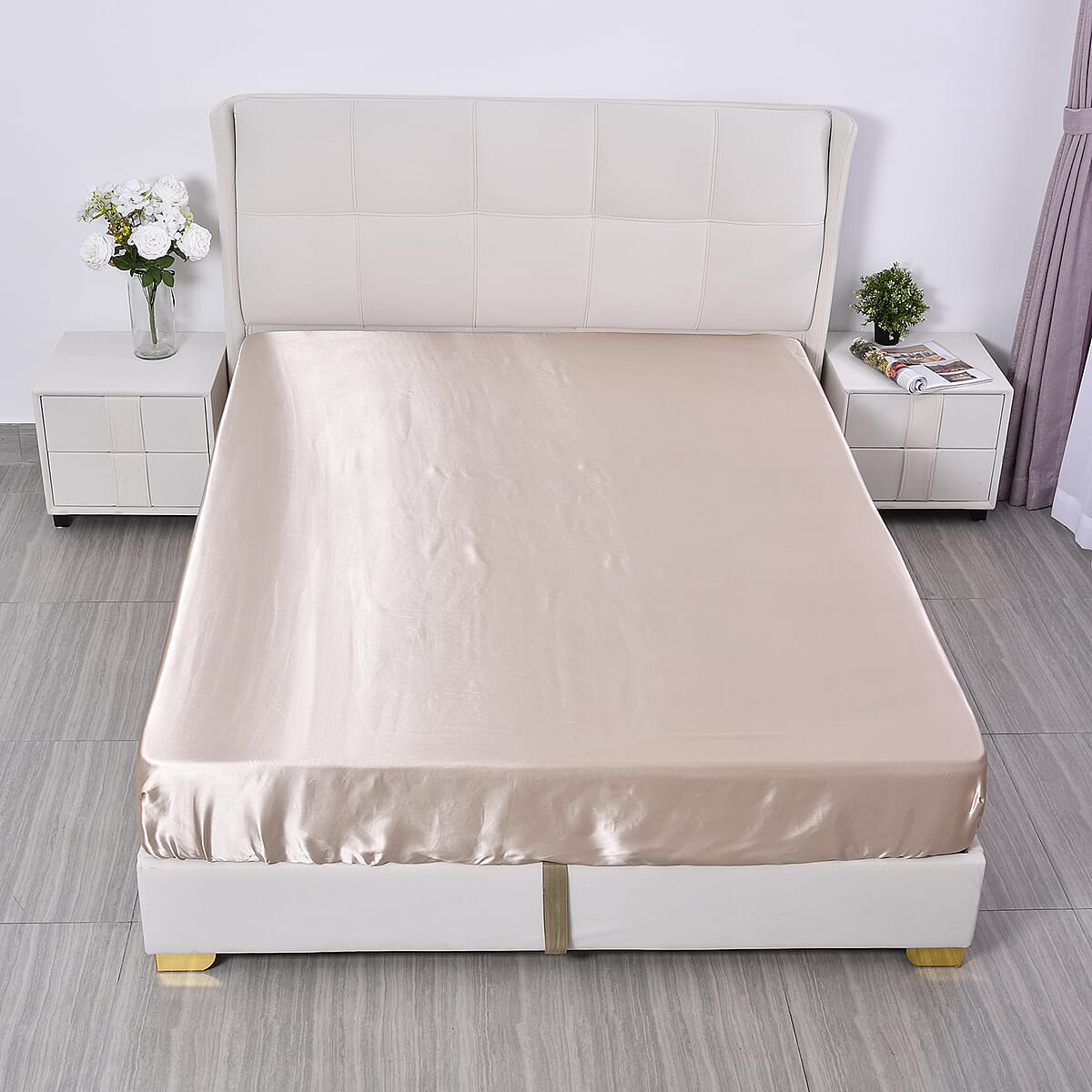 Homesmart Nude Solid 6pcs Satin Sheet Set - King (100% Microfiber) image number 4