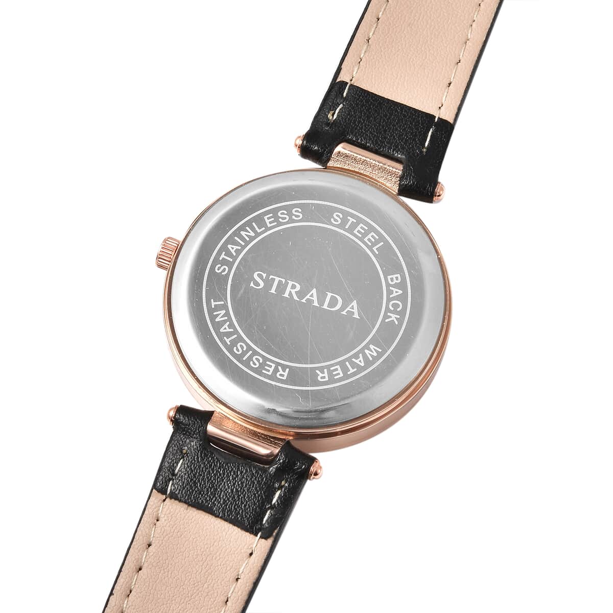 STRADA Japanese Movement Watch With Black Faux Leather Strap and Stainless Steel Back image number 5