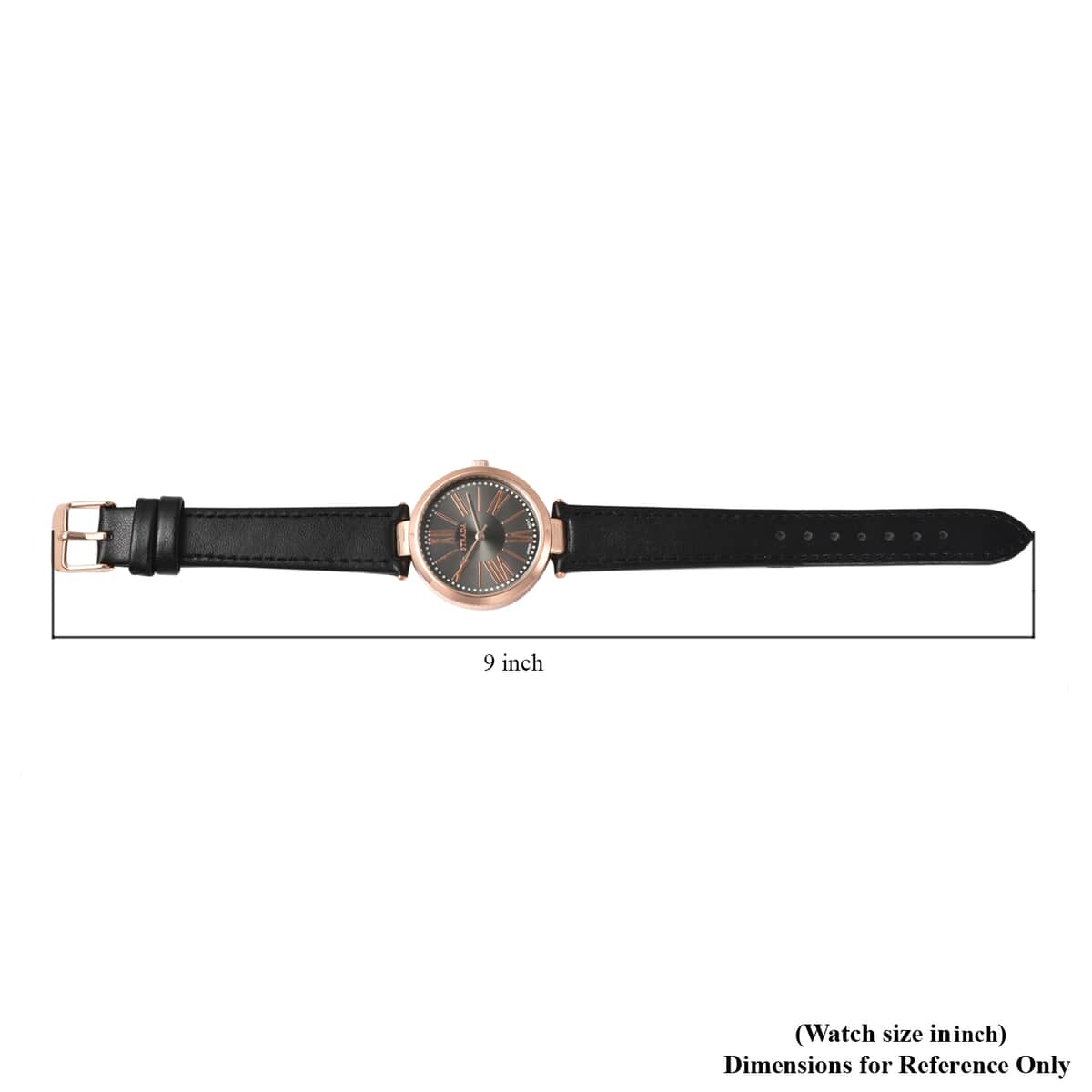 STRADA Japanese Movement Watch With Black Faux Leather Strap and Stainless Steel Back image number 6