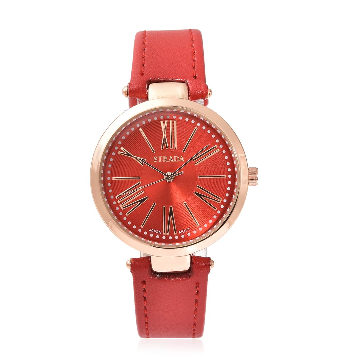 Strada Japanese Movement Watch with Red Vegan Leather Strap (34 mm) image number 0