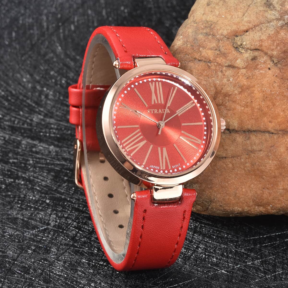 Strada Japanese Movement Watch with Red Vegan Leather Strap (34 mm) image number 1