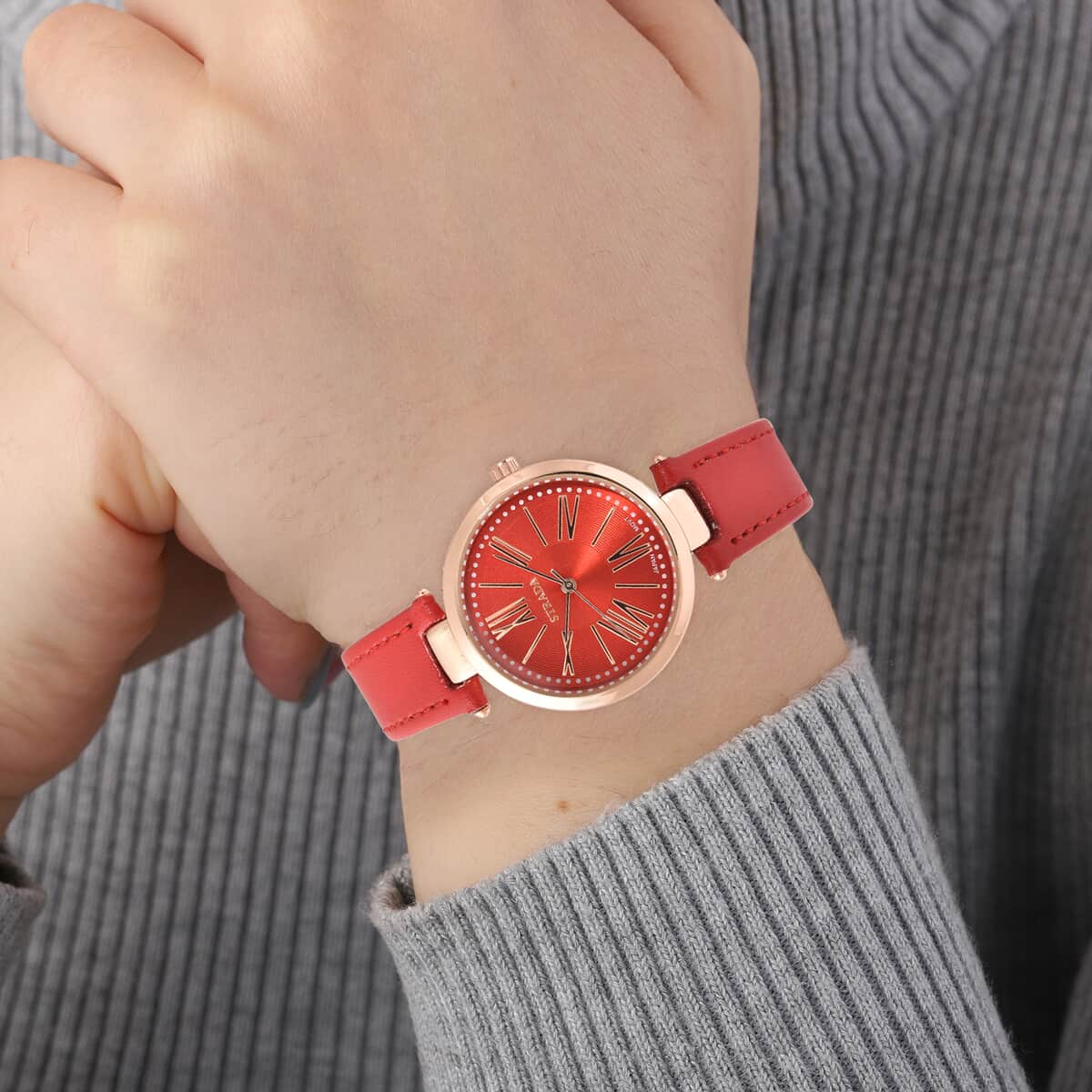 Strada Japanese Movement Watch with Red Vegan Leather Strap (34 mm) image number 2