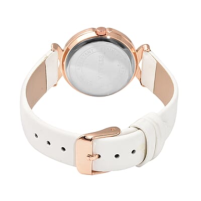 Strada Austrian Crystal Japanese Movement Watch with White Vegan Leather Strap