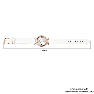 Strada Austrian Crystal Japanese Movement Watch with White Vegan Leather Strap