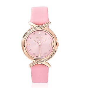 Strada Austrian Crystal Japanese Movement Watch with Pink Vegan Leather Strap