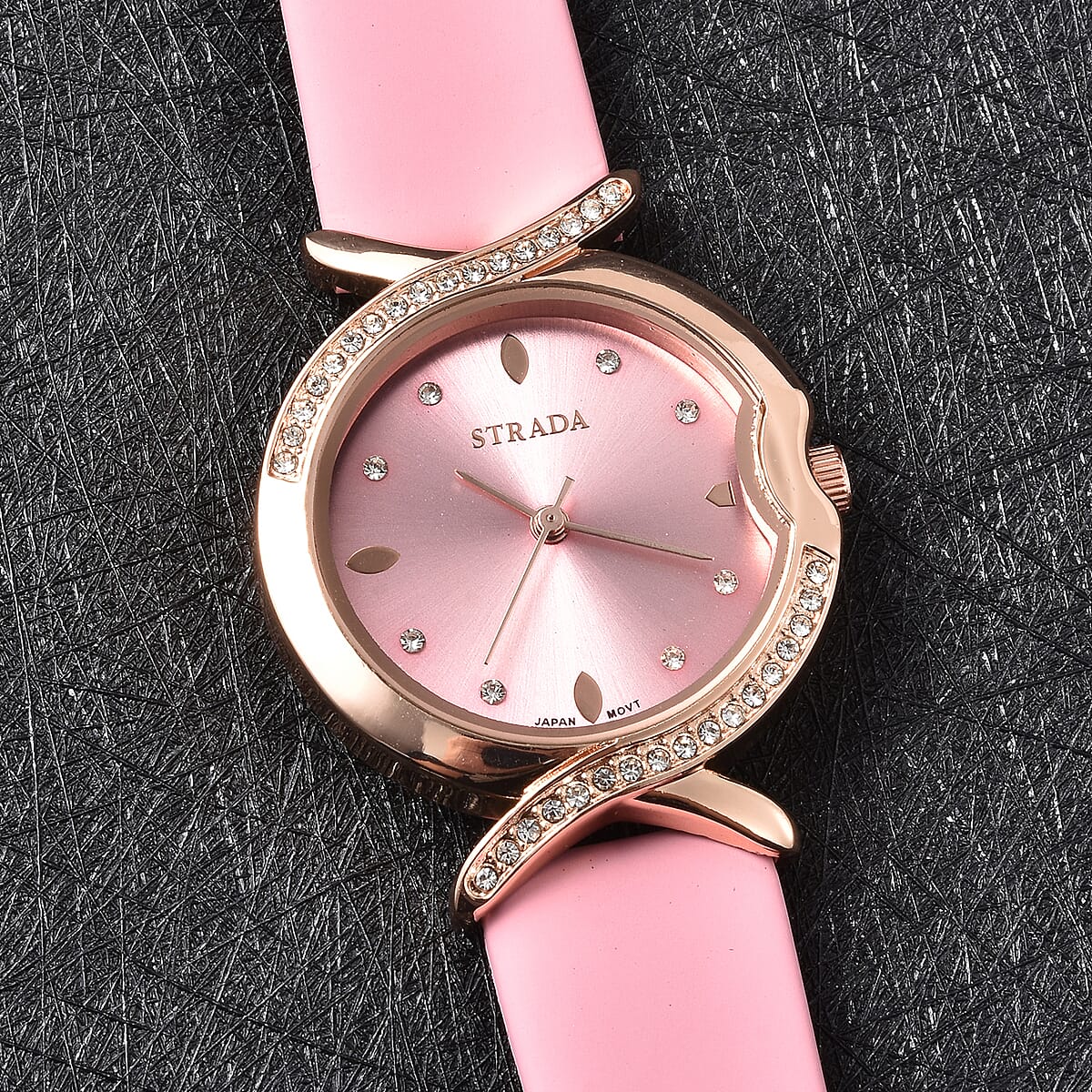 Strada Austrian Crystal Japanese Movement Watch with Pink Vegan Leather Strap image number 1