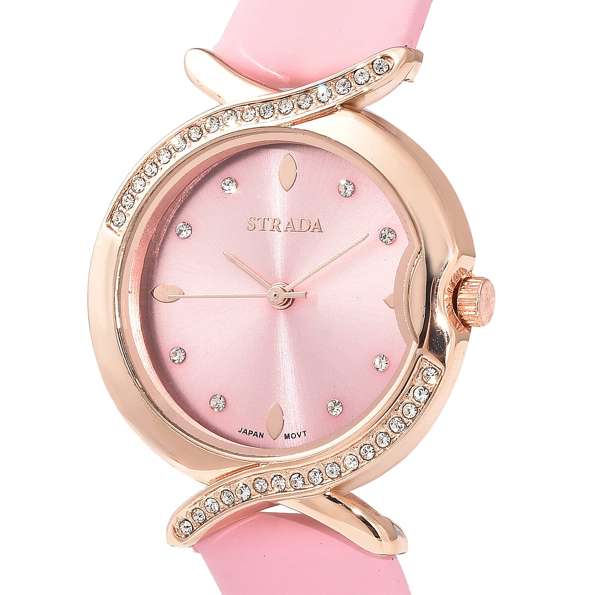 Strada Austrian Crystal Japanese Movement Watch with Pink Vegan Leather Strap image number 3