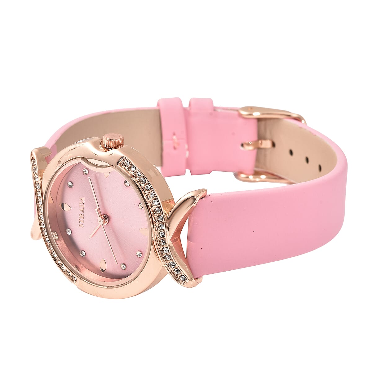 Strada Austrian Crystal Japanese Movement Watch with Pink Vegan Leather Strap image number 4