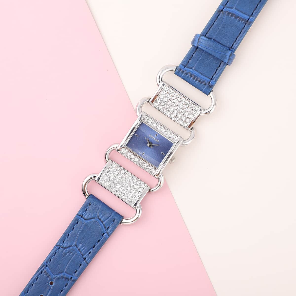 STRADA 10th ANNIVERSARY SPECIAL Austrian Crystal Japanese Movement Watch with Sapphire Blue Faux Leather Band image number 1