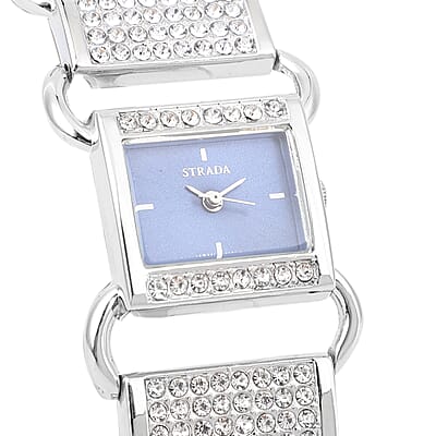 Strada Austrian Crystal Japanese Movement Watch with Sapphire Blue Faux Leather Band