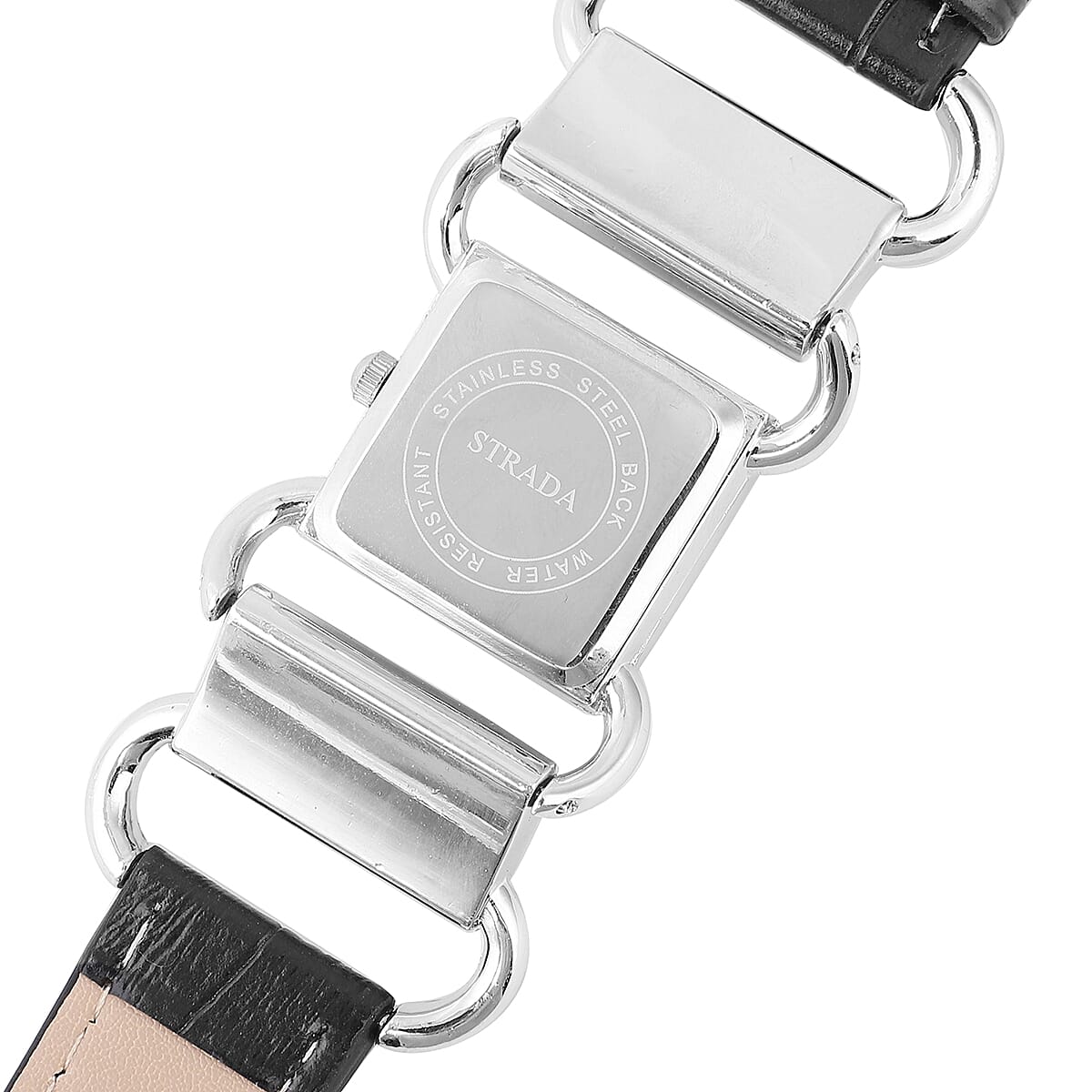 Strada Austrian Crystal Japanese Movement Watch with Black Faux Leather Band image number 4