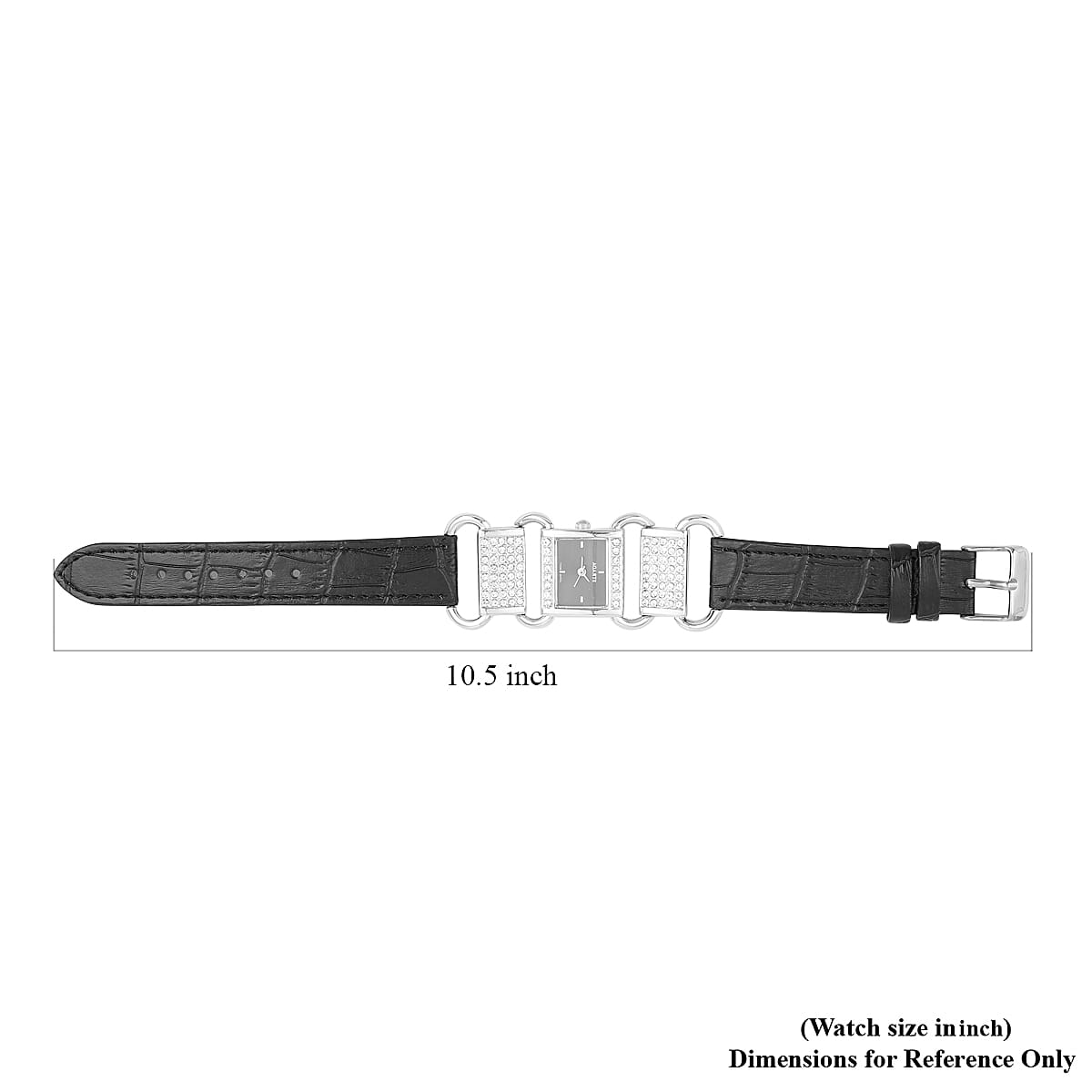 Strada Austrian Crystal Japanese Movement Watch with Black Faux Leather Band image number 5