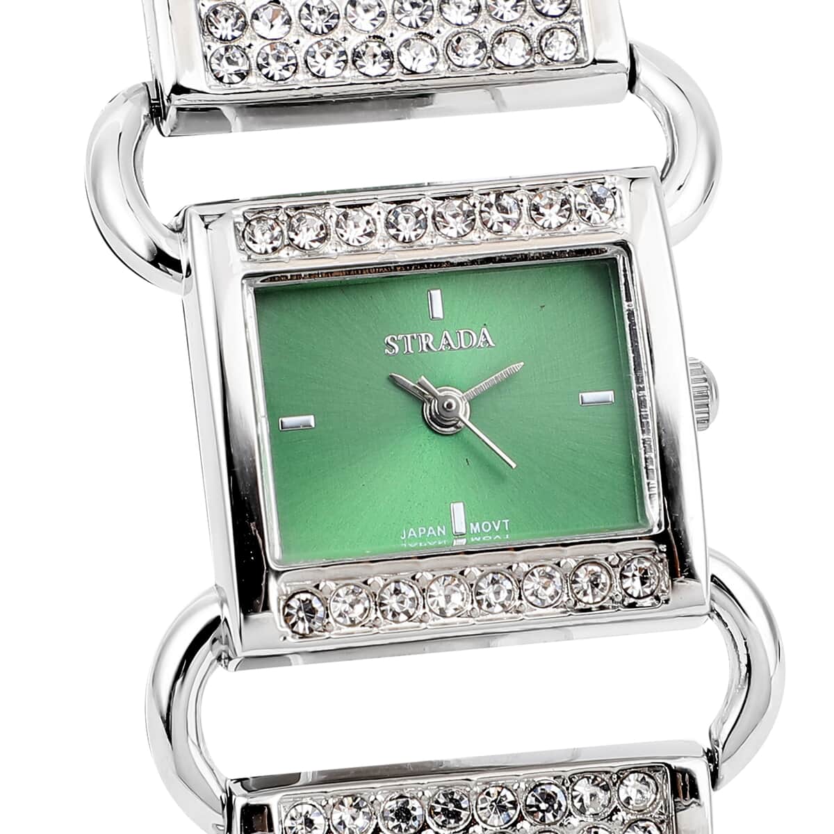 Strada Austrian Crystal Japanese Movement Watch with Green Faux Leather Band image number 3