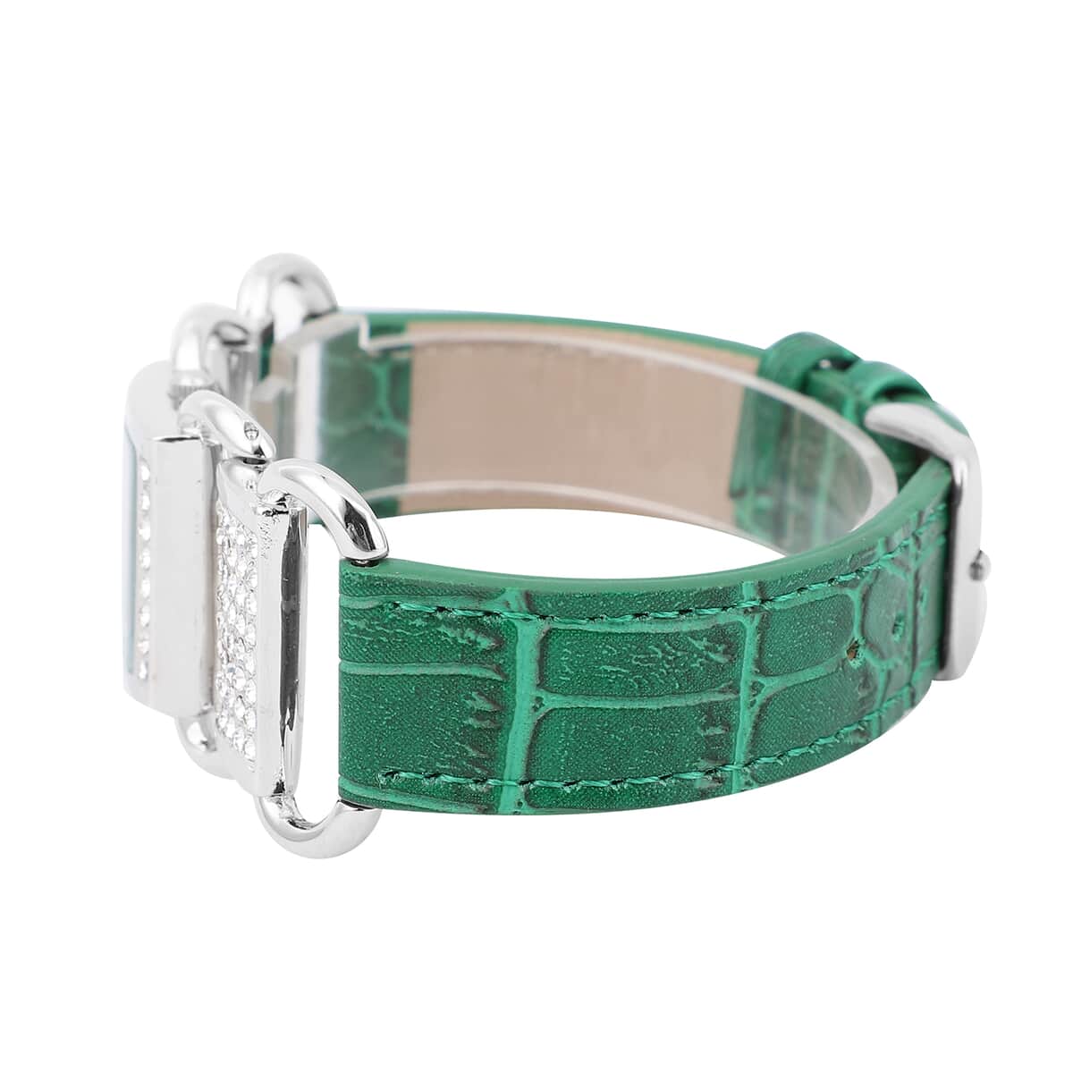 Strada Austrian Crystal Japanese Movement Watch with Green Faux Leather Band image number 4