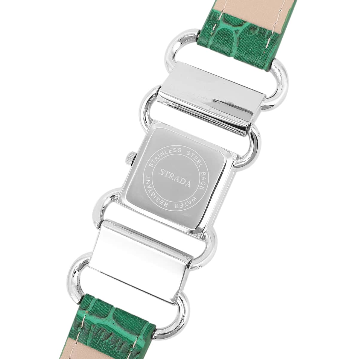 Strada Austrian Crystal Japanese Movement Watch with Green Faux Leather Band image number 5