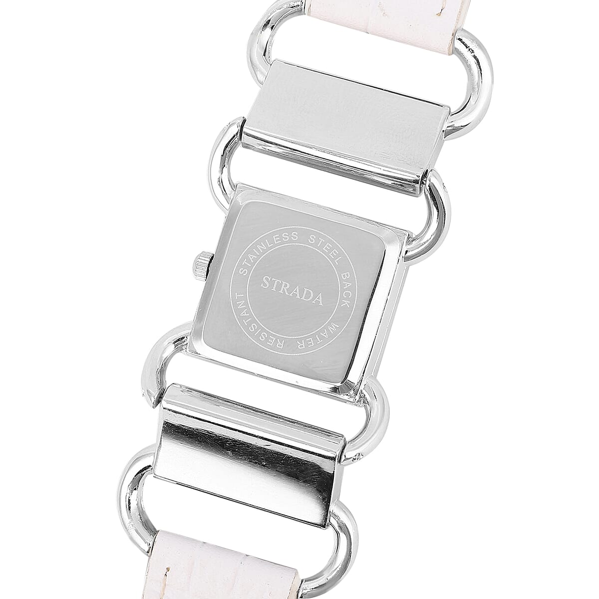 Strada Austrian Crystal Japanese Movement Watch with White Faux Leather Band image number 5