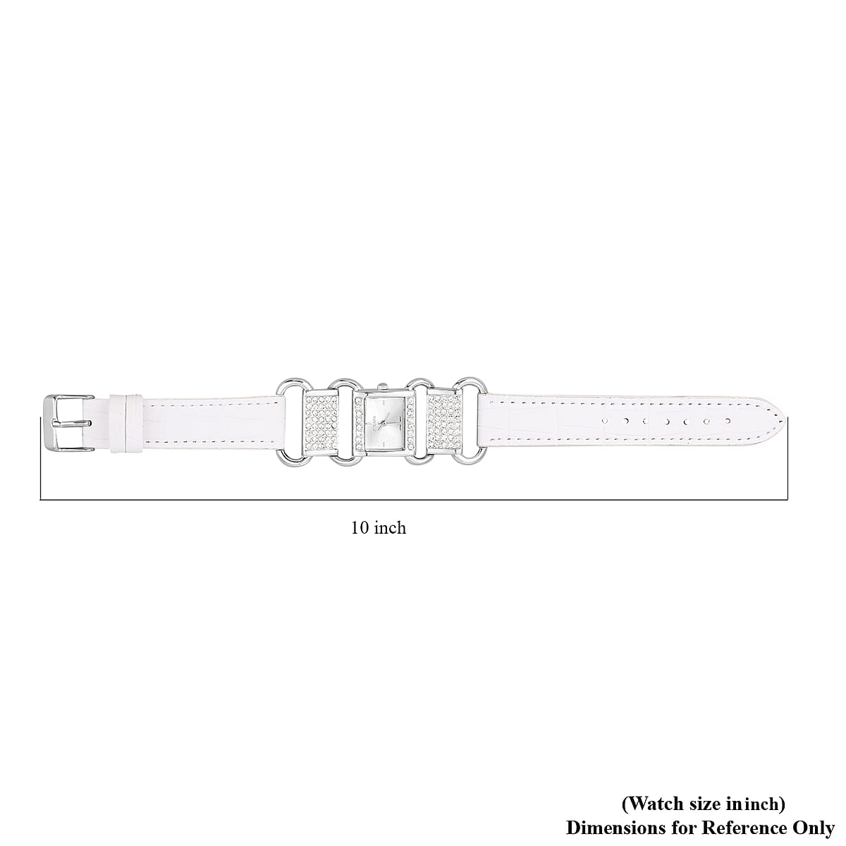 Strada Austrian Crystal Japanese Movement Watch with White Faux Leather Band image number 6