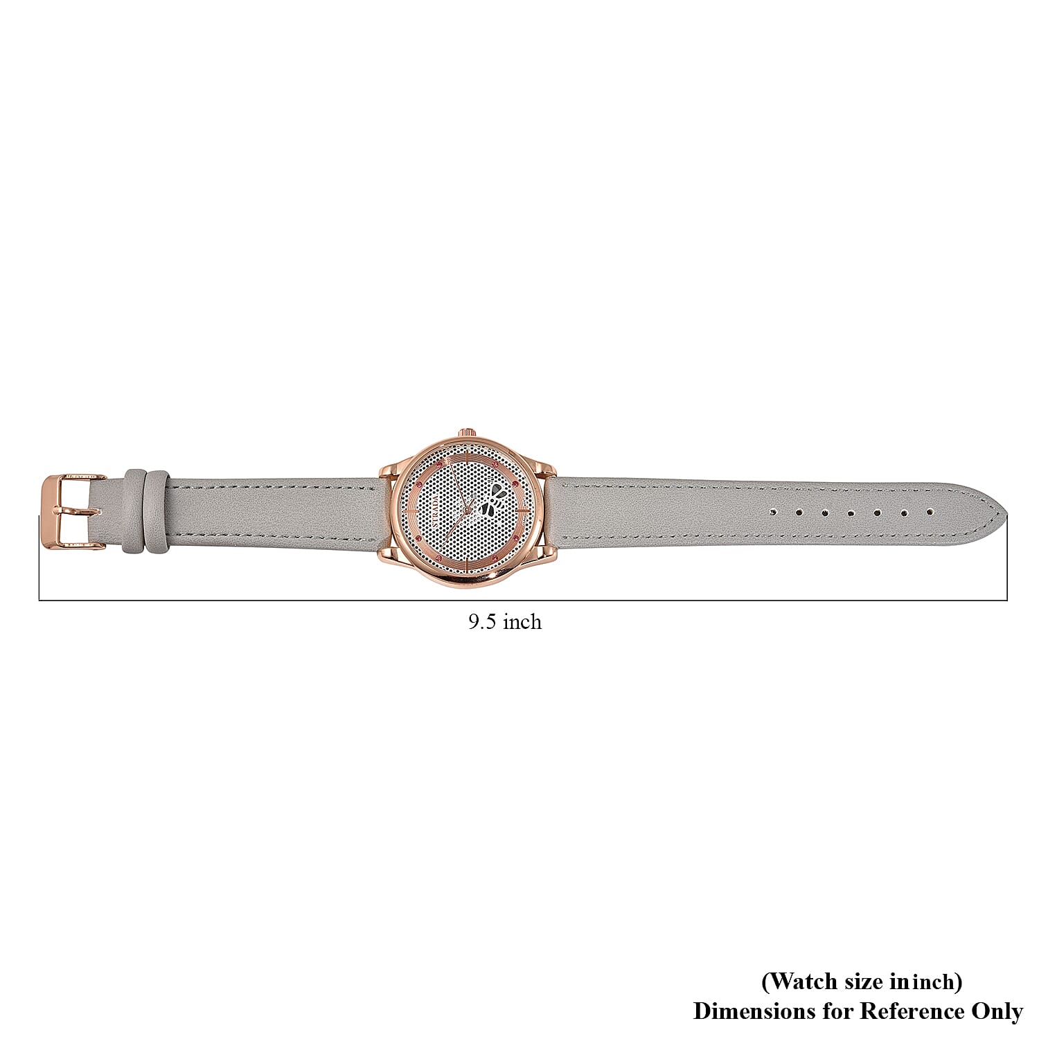 Strada Pink Austrian Crystal Japanese Movement White Bee Pattern Dial Watch with Gray Faux Leather Strap and Stainless Steel Back