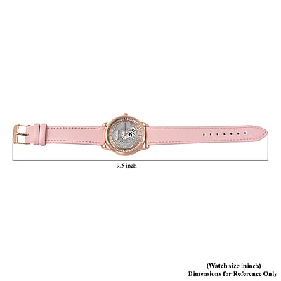 Strada Crystal Japanese Movement White Bee Pattern Dial Watch with Pink Faux Leather Strap and Stainless Steel Back