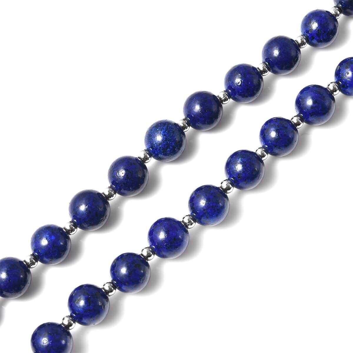 Lapis Lazuli Beaded Necklace 18 Inches with Elongated Matching Pendant in Silvertone 180.50 ctw image number 3