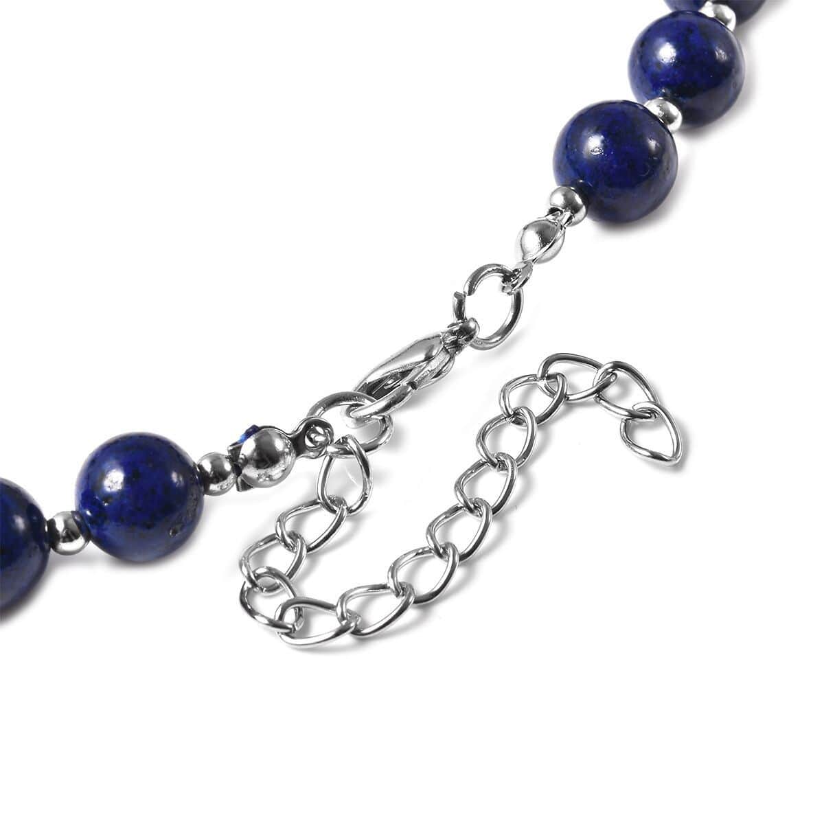 Lapis Lazuli Beaded Necklace 18 Inches with Elongated Matching Pendant in Silvertone 180.50 ctw image number 4