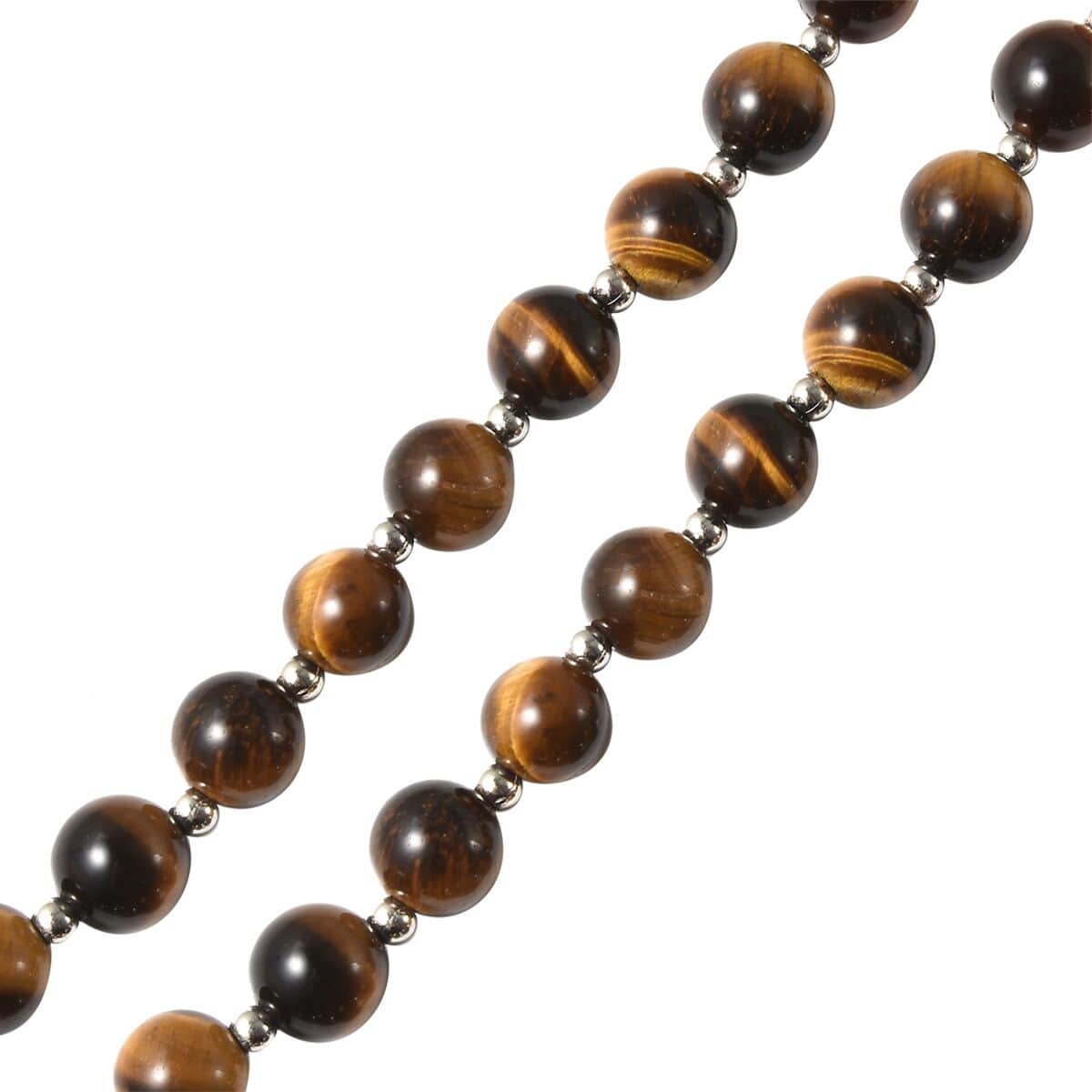 Yellow Tiger's Eye Beaded Necklace 18-20 Inches with Elongated Matching Pendant in Silvertone 180.00 ctw image number 3