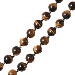 Yellow Tiger's Eye 180.00 ctw Beaded Necklace with Elongated Matching Pendant in Silvertone 18-20 Inches