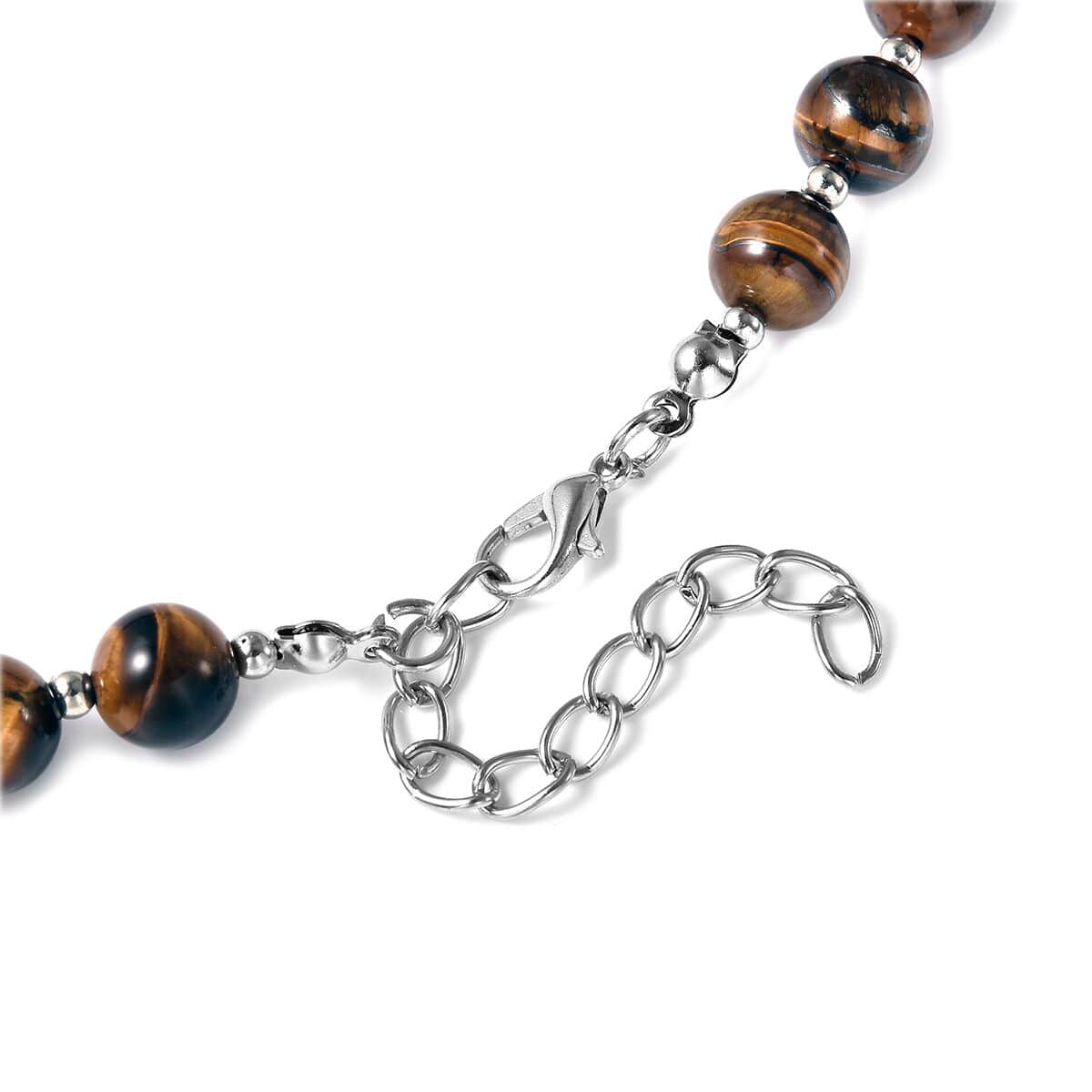 Yellow Tiger's Eye Beaded Necklace 18-20 Inches with Elongated Matching Pendant in Silvertone 180.00 ctw image number 4