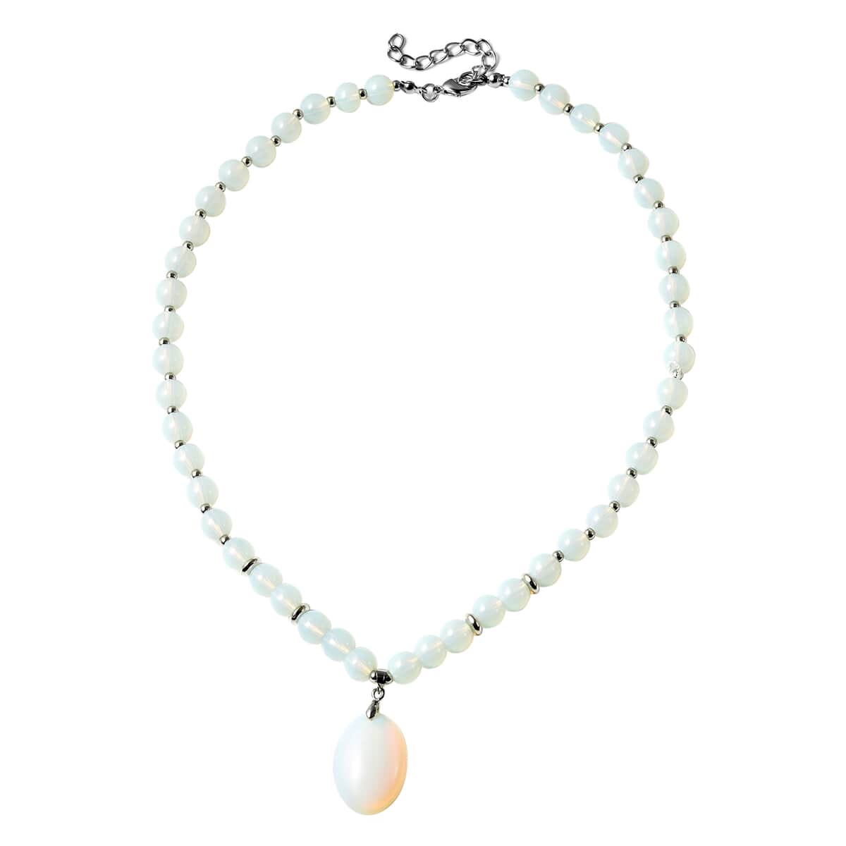 Opalite Beaded Necklace 18-20 Inches with Elongated Matching Pendant in Silvertone 160.50 ctw image number 0